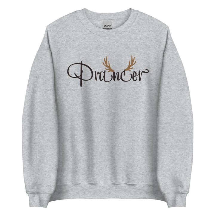 Prancer. Santa's Reindeer Christmas Sweatshirt for the Holiday Christmas Party.