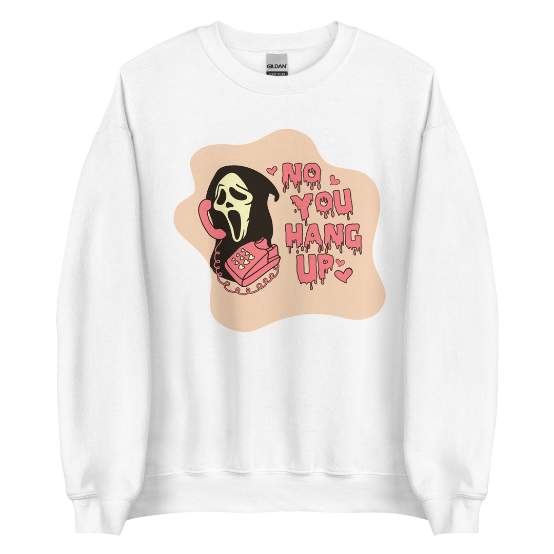 No you hang up in tender peach. Unisex Crewneck Halloween Sweatshirt for women and men.
