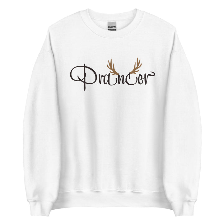 Prancer. Santa's Reindeer Christmas Sweatshirt for the Holiday Christmas Party.