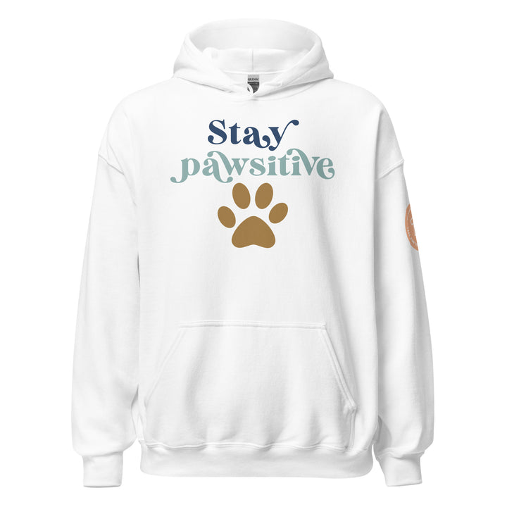 Stay Pawsitive In Blues And Brown. Hoodie for Women - TeesForToddlersandKids -  hoodie - hoodie, mama, women - stay-pawsitive-in-blues-and-brown-hoodie-for-women