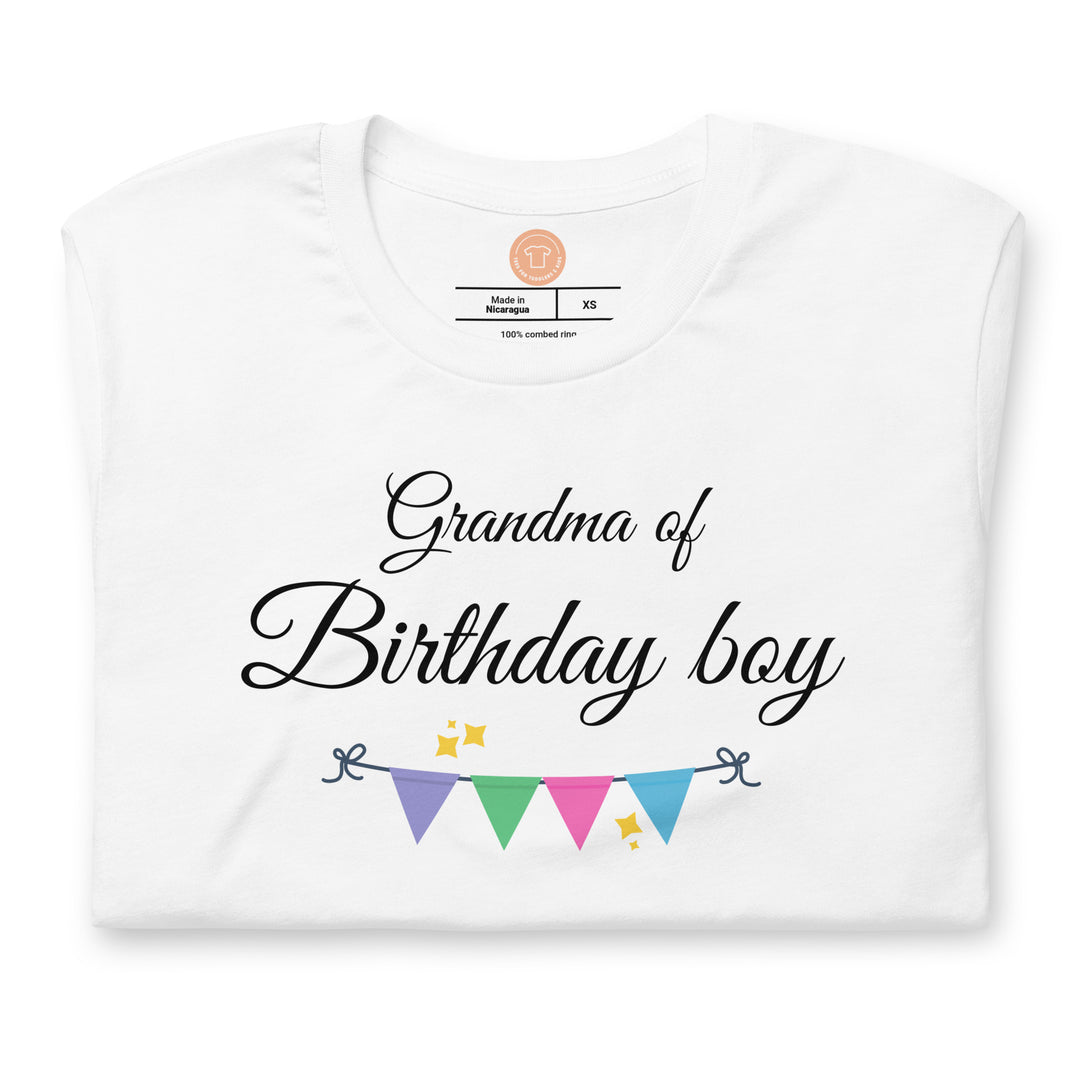 Grandma of birthday boy. Short sleeve t shirt for women. - TeesForToddlersandKids -  t-shirt - birthday, women - grandma-of-birthday-boy-short-sleeve-t-shirt-for-women