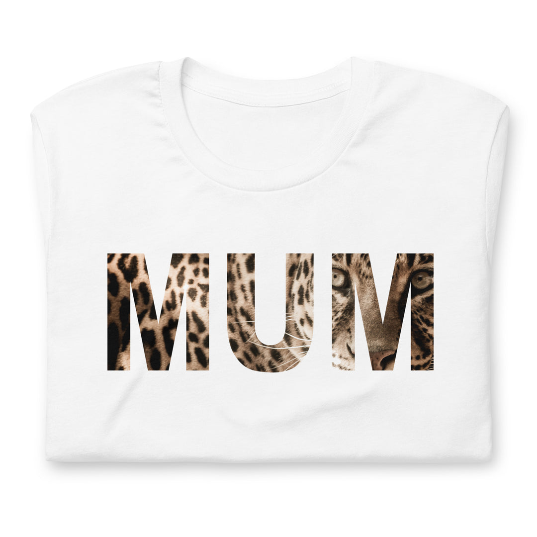 MUM, in leopard letters. Animal print letters.