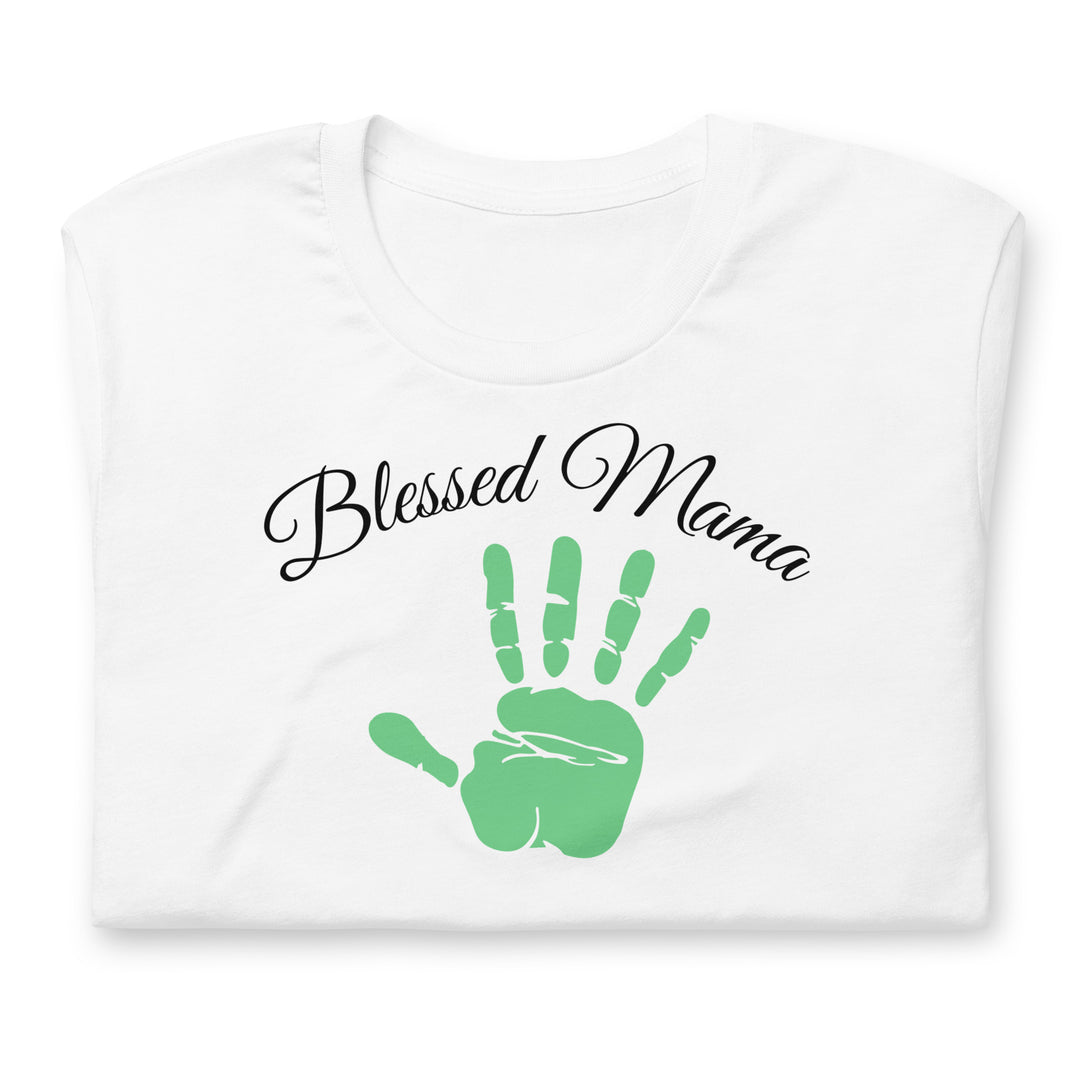 Blessed mama. Green hand. Kids hand print t-shirt.