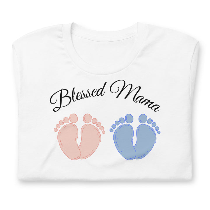 Blessed mama, baby feet pink and blue. Gender relevant or baby announcement?