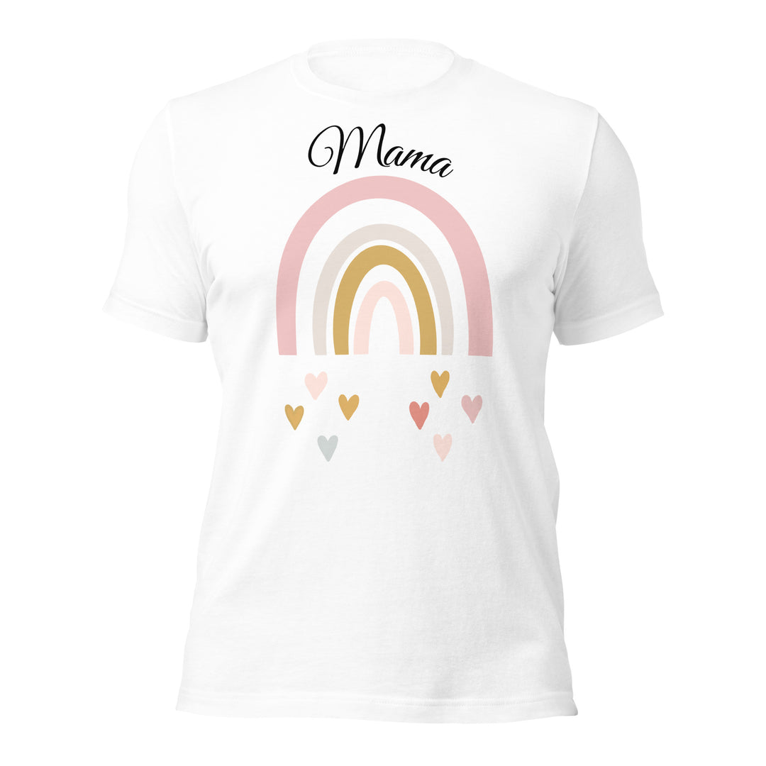 Mama with pink rainbow and hearts. Short sleeve t shirt for mama.