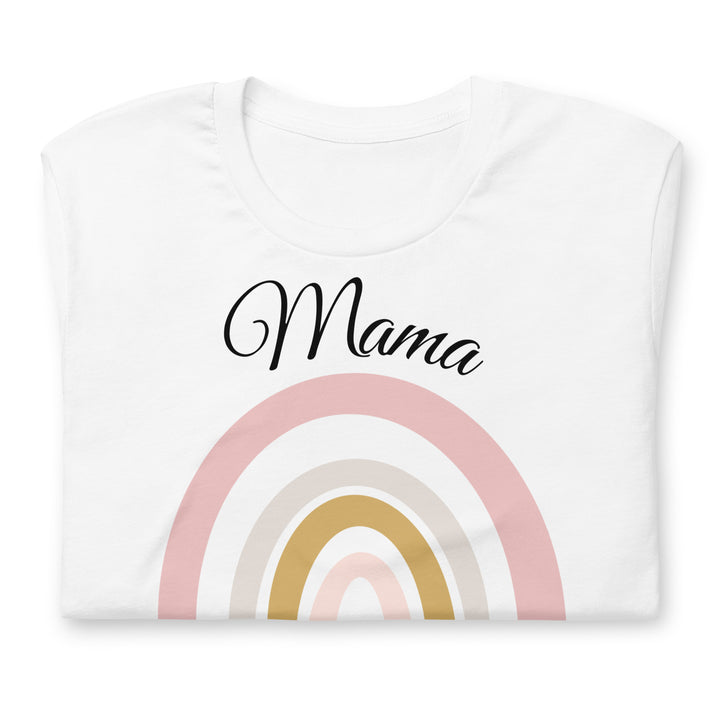 Mama with pink rainbow and hearts. Short sleeve t shirt for mama.