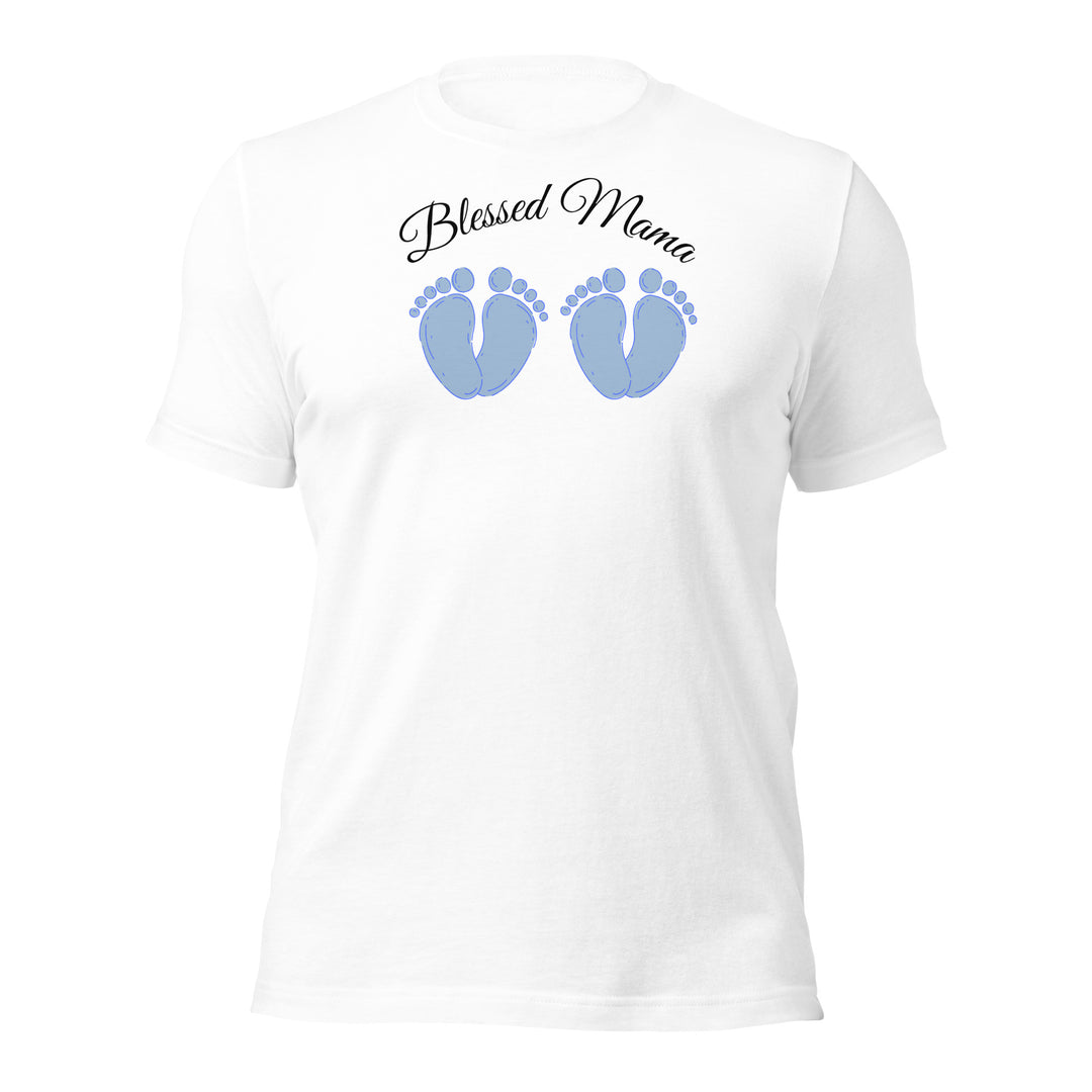 Blessed mama, baby feet twins blue. Short sleeve t shirt for mama.