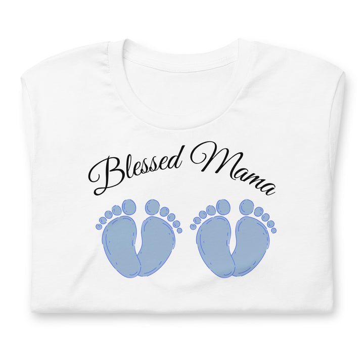 Blessed mama, baby feet twins blue. Short sleeve t shirt for mama.