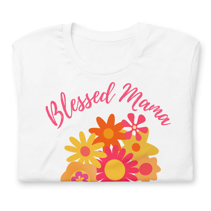 Blessed mama, fresh orange and pink flower bouquet. Short sleeve t shirt for mama.