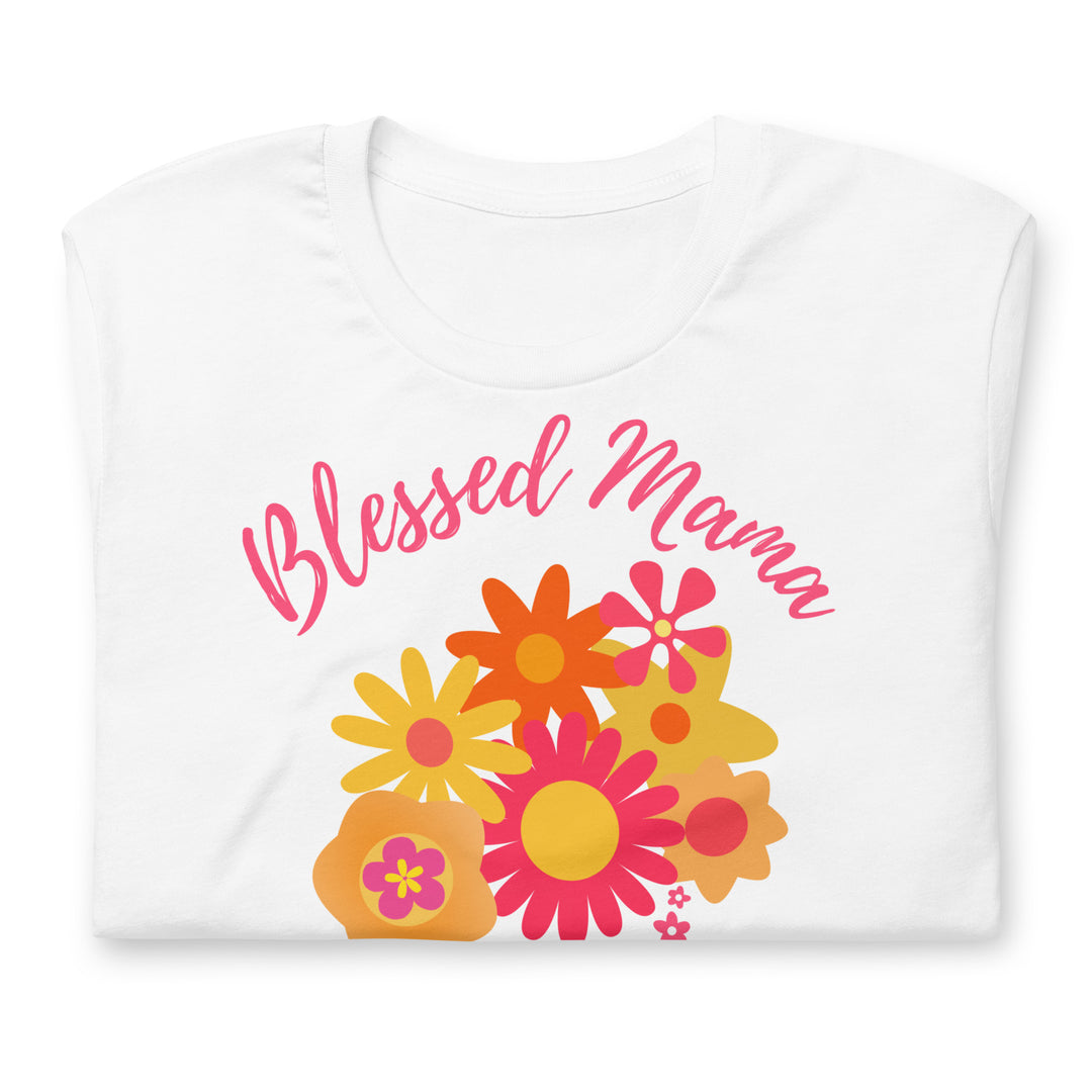 Blessed mama, with orange and pink flowers. A flower bouquet for mama.