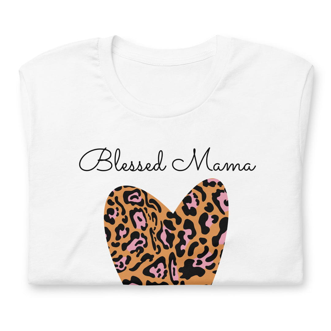 Blessed mama, leopard heart. Short sleeve t shirt for mamas.