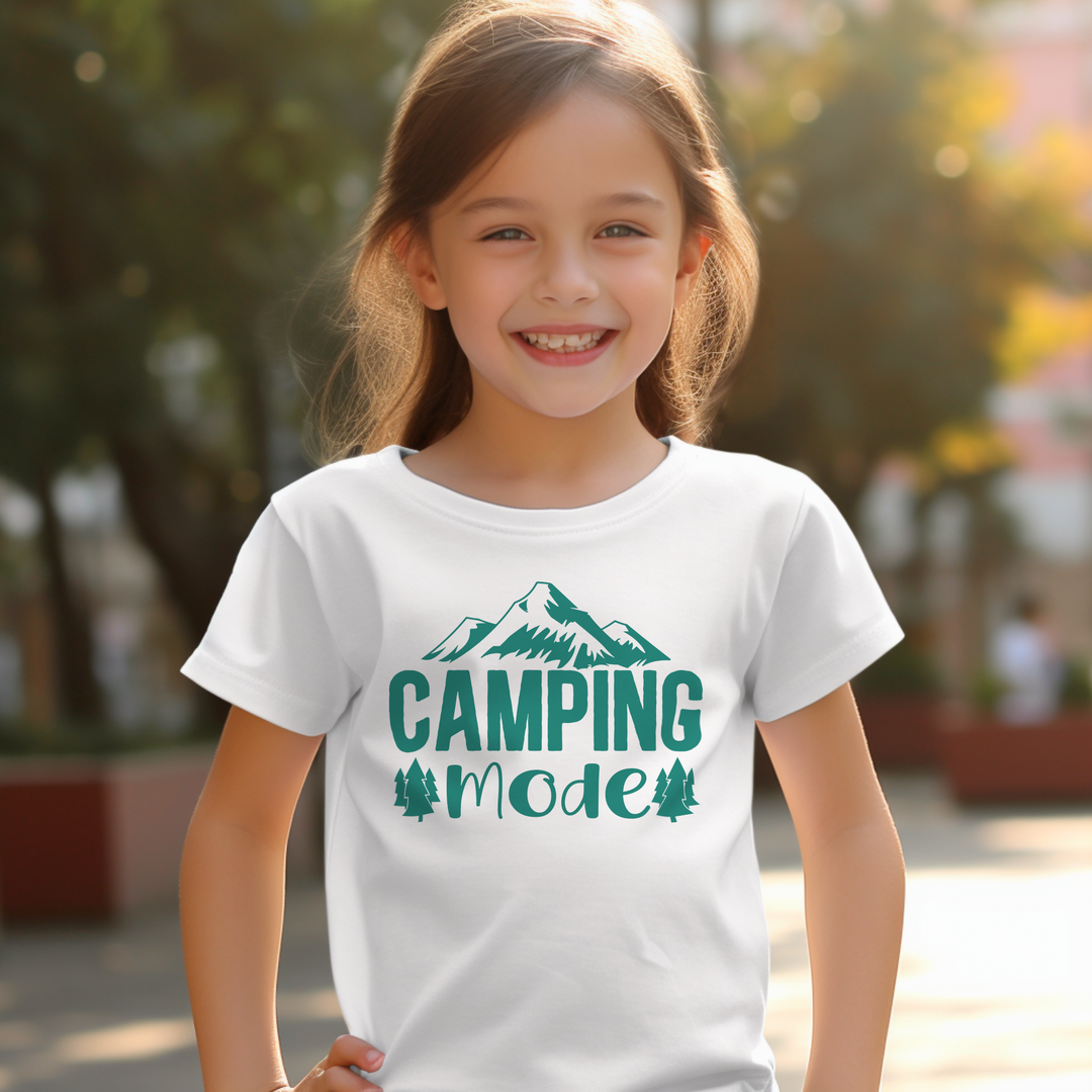 Camping Mode Deep Lush Green. Short Sleeve T Shirt For Toddler And Kids. - TeesForToddlersandKids -  t-shirt - camping - camping-mode-deep-lush-green-short-sleeve-t-shirt-for-toddler-and-kids