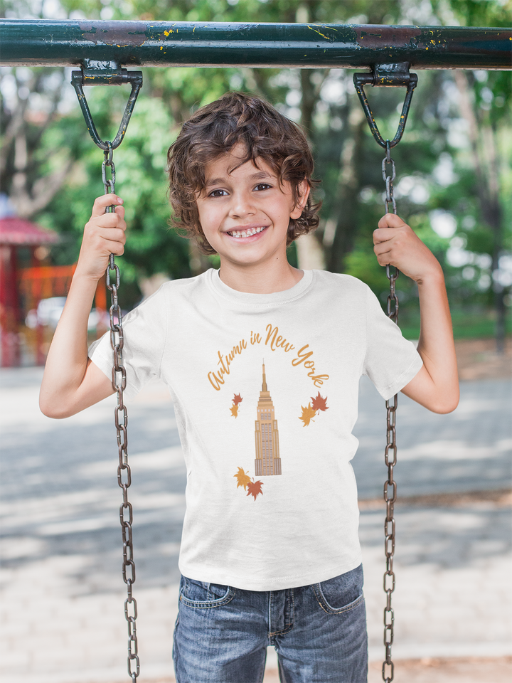 Autumn in New York. Short sleeve t shirt for toddler and kids. - TeesForToddlersandKids -  t-shirt - fall, jazz - autumn-in-new-york-short-sleeve-t-shirt-for-toddler-and-kids-the-jazz-series