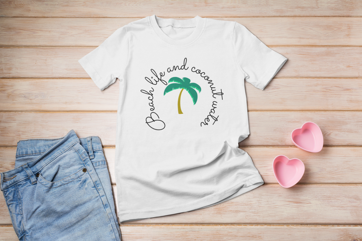 Beach life and coconut water. Short sleeve t shirt for toddler and kids. - TeesForToddlersandKids -  t-shirt - seasons, summer - beach-life-and-coconut-water-short-sleeve-t-shirt-for-toddler-and-kids