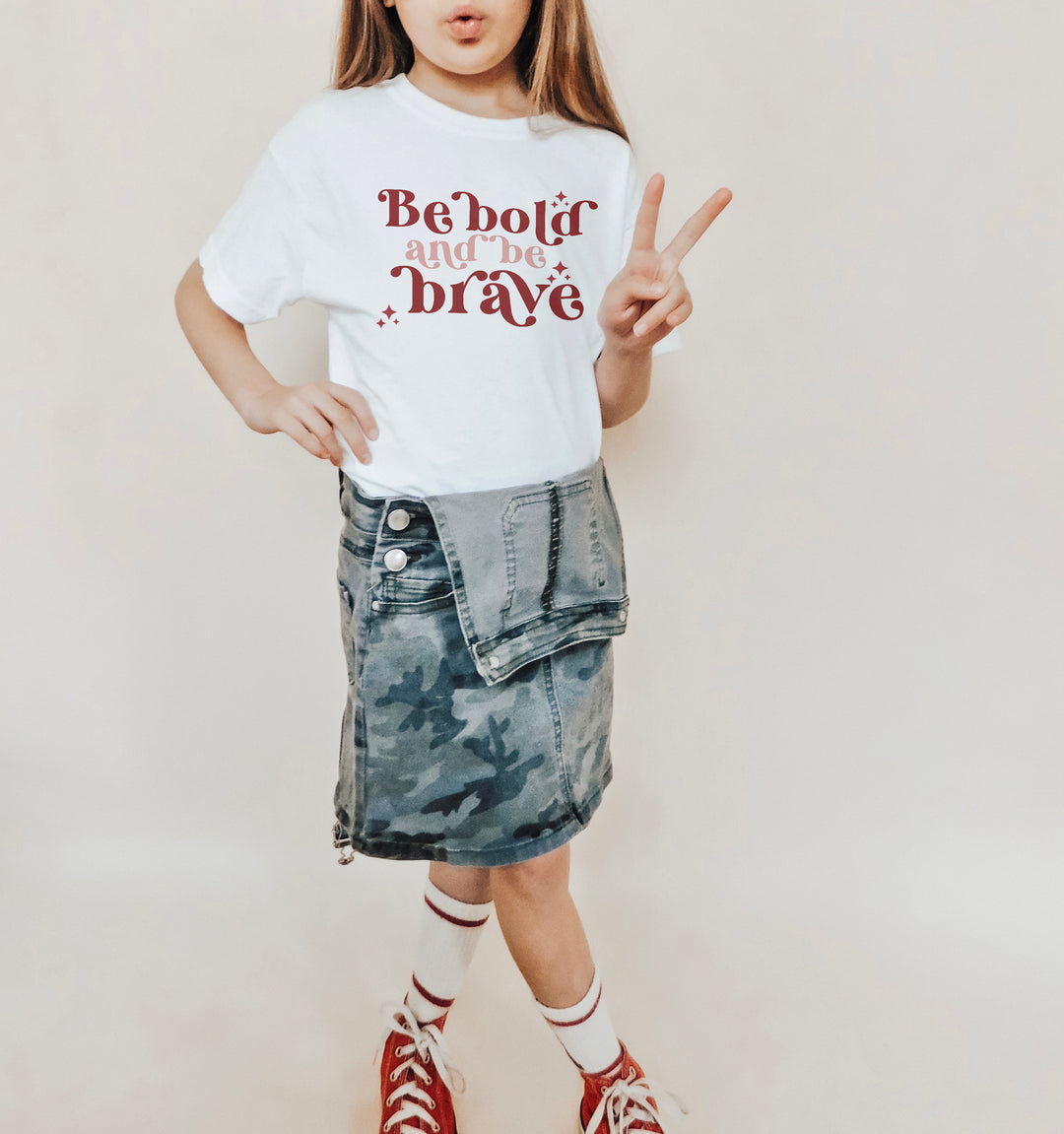 Be Bold And Be Brave. Short Sleeve T Shirt For Toddler And Kids. - TeesForToddlersandKids -  t-shirt - positive - be-bold-and-be-brave-short-sleeve-t-shirt-for-toddler-and-kids