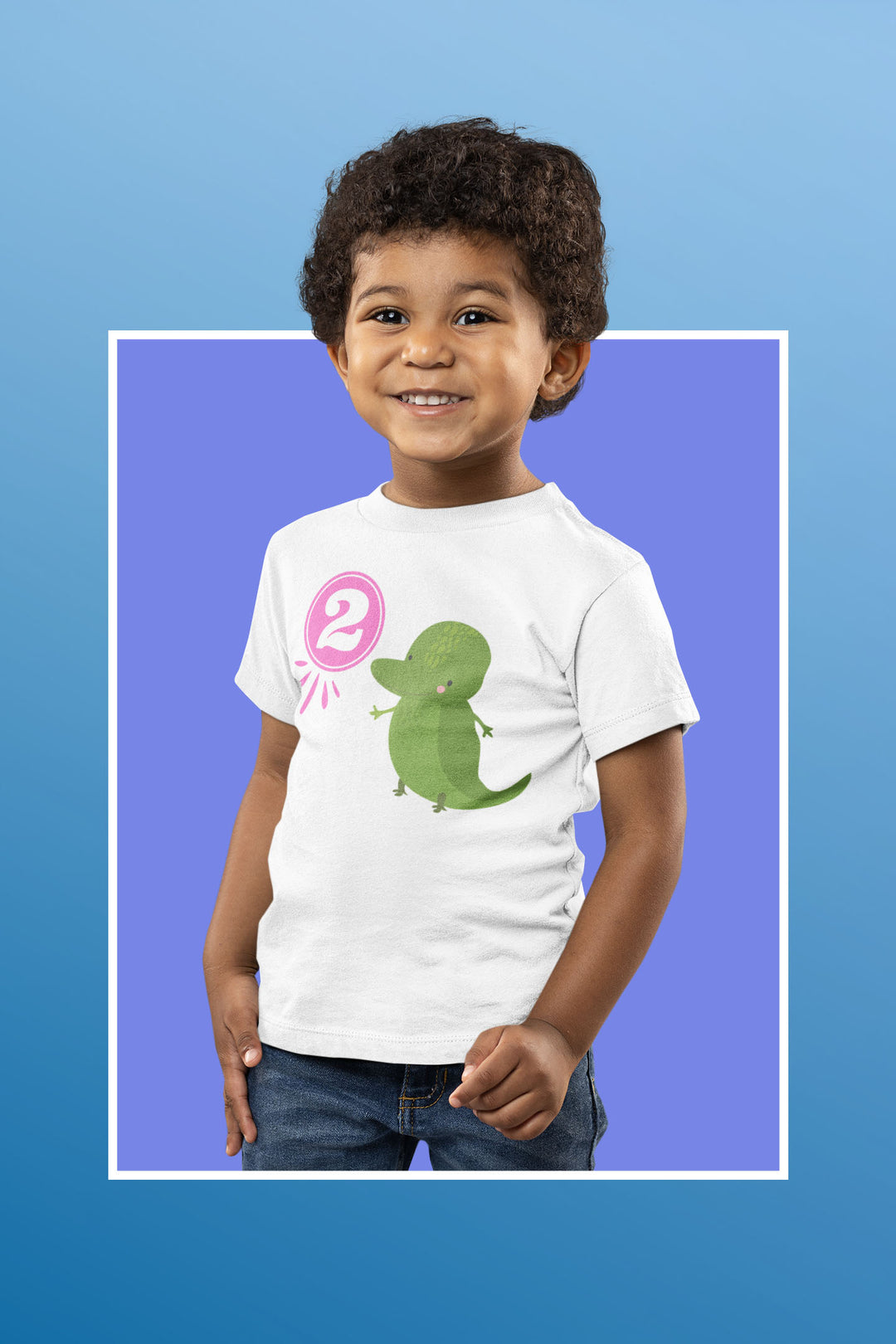 2 Years Birthday Dino Pink. Short Sleeve T Shirt For Toddler And Kids. - TeesForToddlersandKids -  t-shirt - birthday - 2-years-birthday-dino-pink-short-sleeve-t-shirt-for-toddler-and-kids