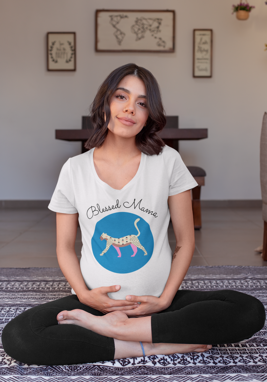 Blessed mama, walking tiger in french blue. Short sleeve t shirt for mamas. - TeesForToddlersandKids -  t-shirt - MAMA - blessed-mama-walking-tiger-french-blue-short-sleeve-t-shirt