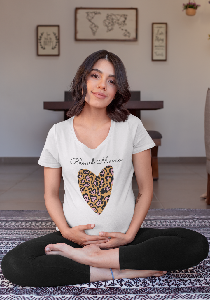 Blessed mama, leopard heart. Short sleeve t shirt for mamas. - TeesForToddlersandKids -  t-shirt - MAMA - blessed-mama-leopard-heart-short-sleeve-t-shirt