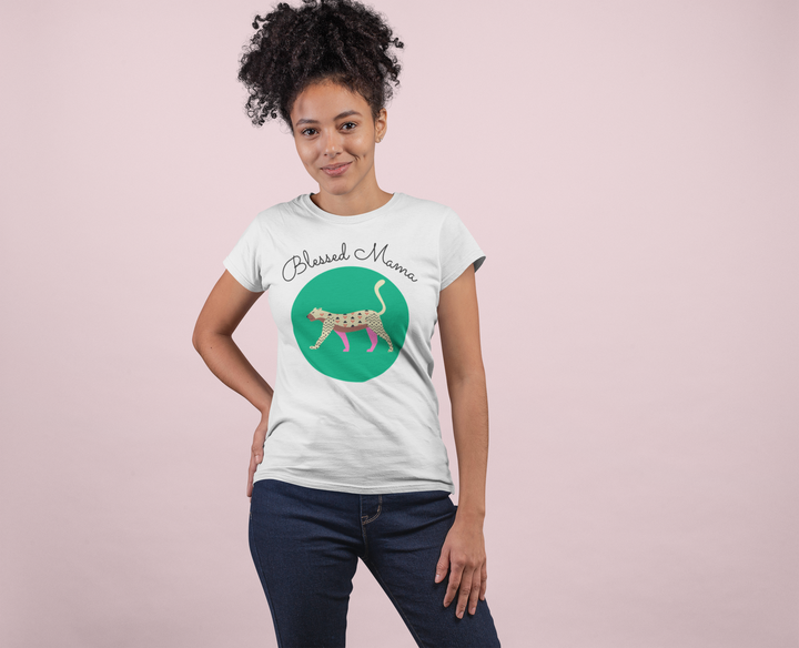 Blessed mama, walking tiger in mint. Short sleeve t shirt for mamas. - TeesForToddlersandKids -  t-shirt - MAMA - blessed-mama-walking-tiger-in-mint-short-sleeve-t-shirt