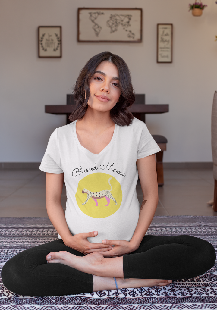 Blessed mama, walking tiger in illuminating yellow. Short sleeve t shirt for mamas. - TeesForToddlersandKids -  t-shirt - MAMA - blessed-mama-walking-tiger-in-illuminating-yellow-short-sleeve-t-shirt