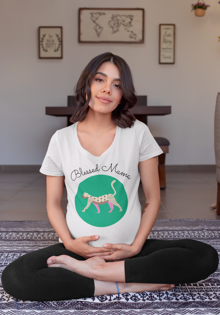 Blessed mama, walking tiger in mint. Short sleeve t shirt for mamas. - TeesForToddlersandKids -  t-shirt - MAMA - blessed-mama-walking-tiger-in-mint-short-sleeve-t-shirt