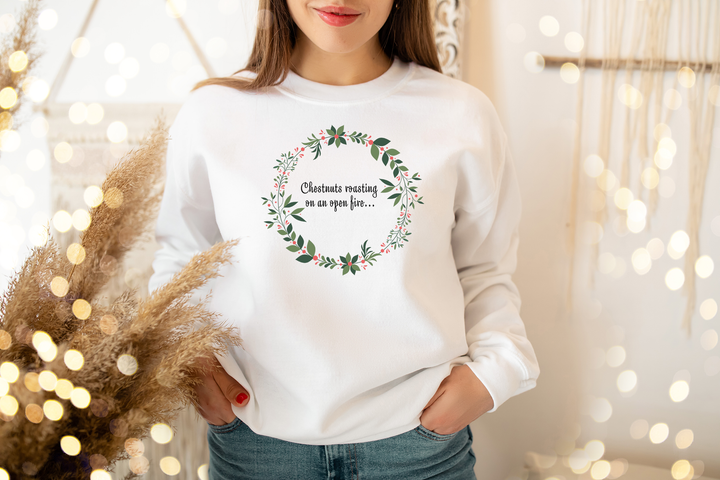 Chestnuts roasting on an open fire...wreath. Sweatshirt for mama. - TeesForToddlersandKids -  sweatshirt - christmas, holidays, women - chestnuts-roasting-on-an-open-fire-wreath