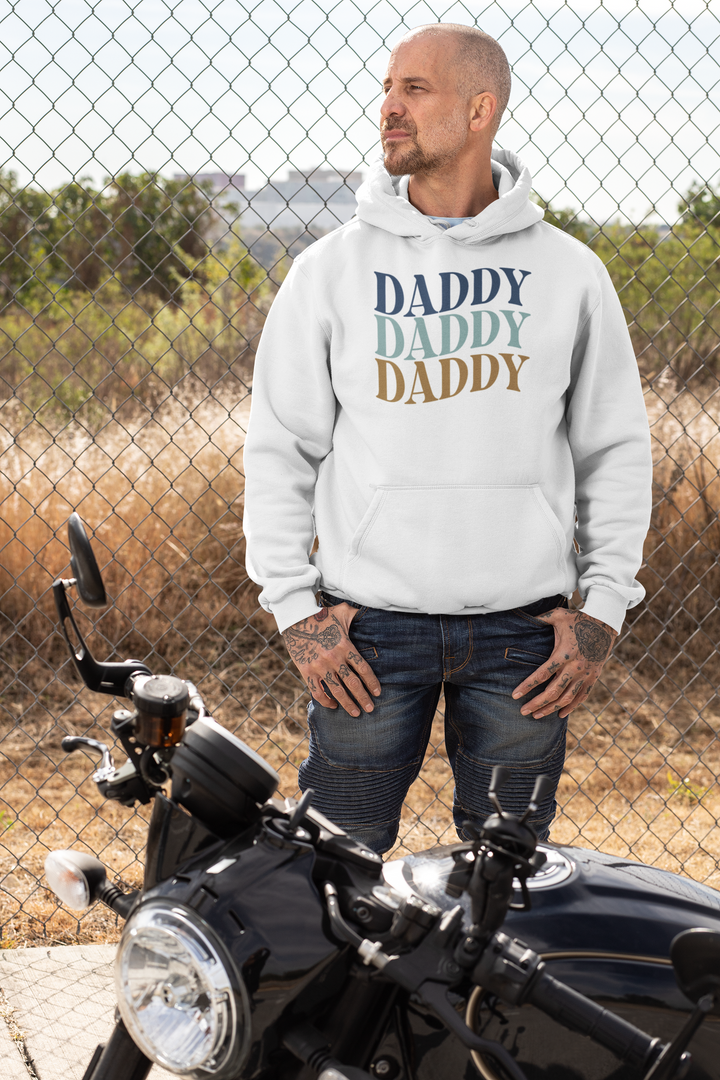 Daddy. Daddy. Daddy. In wave letters. hoodie for men. - TeesForToddlersandKids -  hoodie - men - daddy-daddy-daddy-in-wave-letters-hoodie-for-men