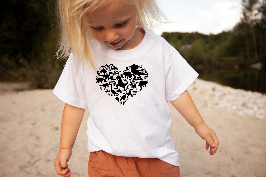 Dinosaur heart. Short sleeve t-shirt for toddler and kids. - TeesForToddlersandKids -  t-shirt - dinos - dinosaur-heart-short-sleeve-t-shirt-for-toddler-and-kids