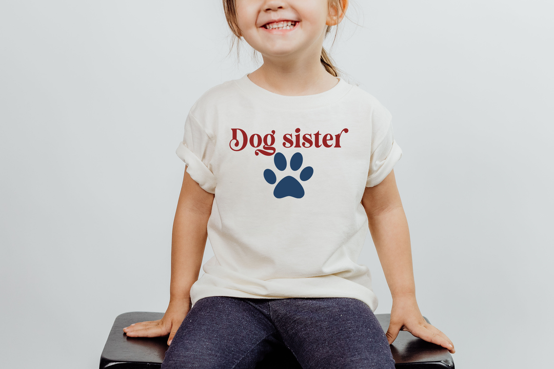 Dog Sister Red And Navy. Short Sleeve T Shirt For Toddler And Kids. - TeesForToddlersandKids -  t-shirt - sibling - dog-sister-red-and-navy-short-sleeve-t-shirt-for-toddler-and-kids