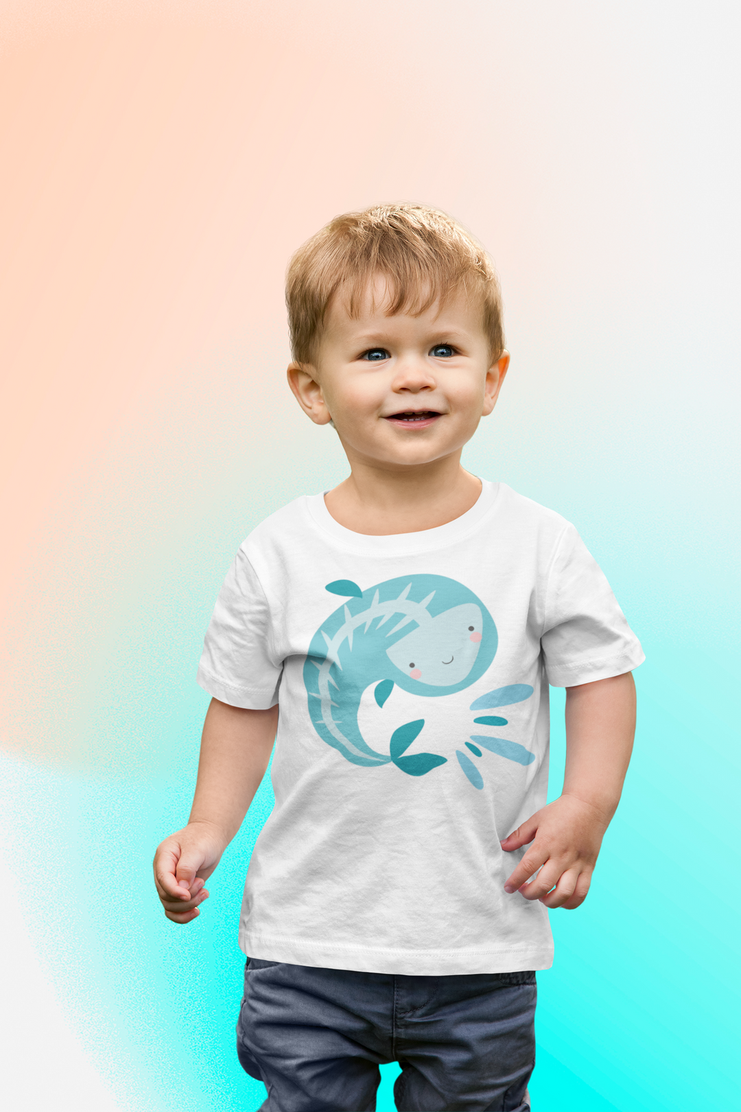 Dolphin Splash Summer. Short Sleeve T Shirt For Toddler And Kids. - TeesForToddlersandKids -  t-shirt - seasons, summer - dolphin-splash-summer-short-sleeve-t-shirt-for-toddler-and-kids