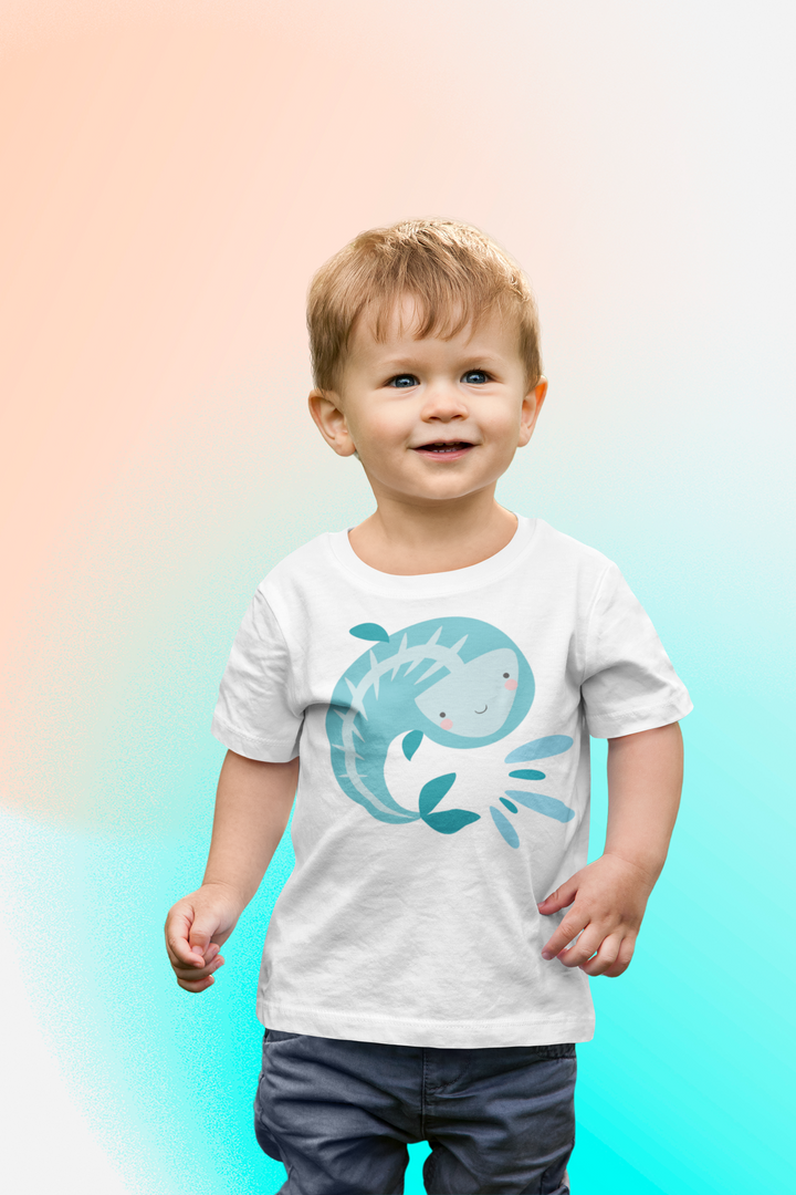 Dolphin Splash Summer. Short Sleeve T Shirt For Toddler And Kids. - TeesForToddlersandKids -  t-shirt - seasons, summer - dolphin-splash-summer-short-sleeve-t-shirt-for-toddler-and-kids