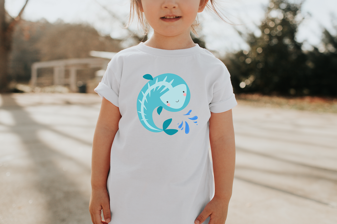 Dolphin Splash Corn Blue. Short Sleeve T Shirt For Toddler And Kids. - TeesForToddlersandKids -  t-shirt - seasons, summer - dolphin-splash-corn-blue-short-sleeve-t-shirt-for-toddler-and-kids