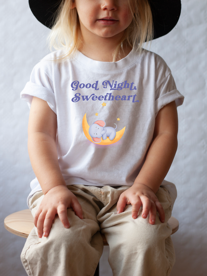 Good Night Sweetheart Sleeping Elephant. Short Sleeve T-shirt For Toddler And Kids. - TeesForToddlersandKids -  t-shirt - sleep - good-night-sweetheart-sleeping-elephant-short-sleeve-t-shirt-for-toddler-and-kids