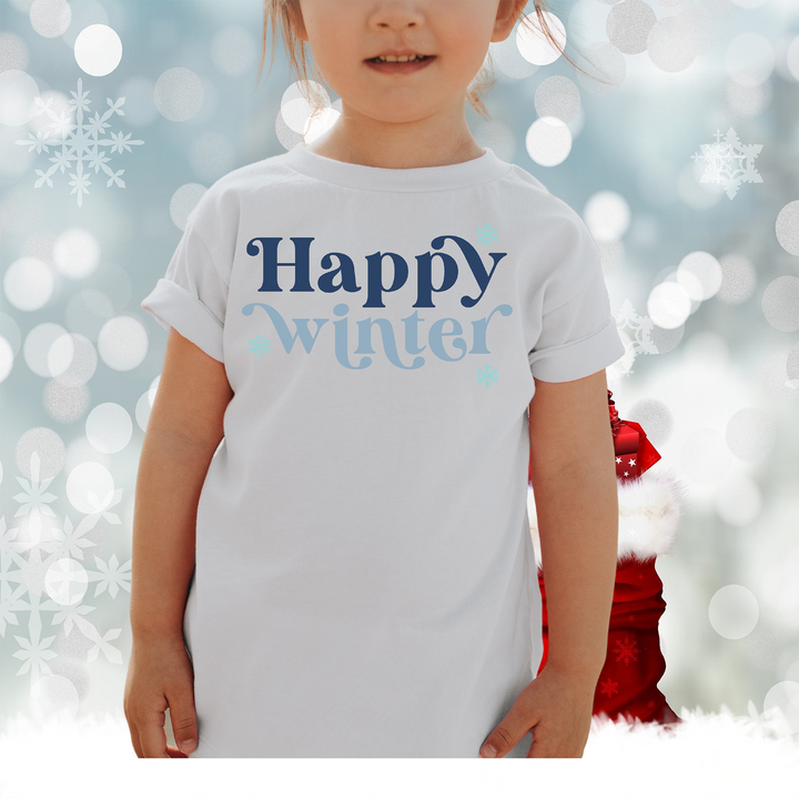 Happy winter. Short sleeve t shirt for toddler and kids. - TeesForToddlersandKids -  t-shirt - christmas, holidays, seasons, winter - happy-winter-short-sleeve-t-shirt-for-toddler-and-kids