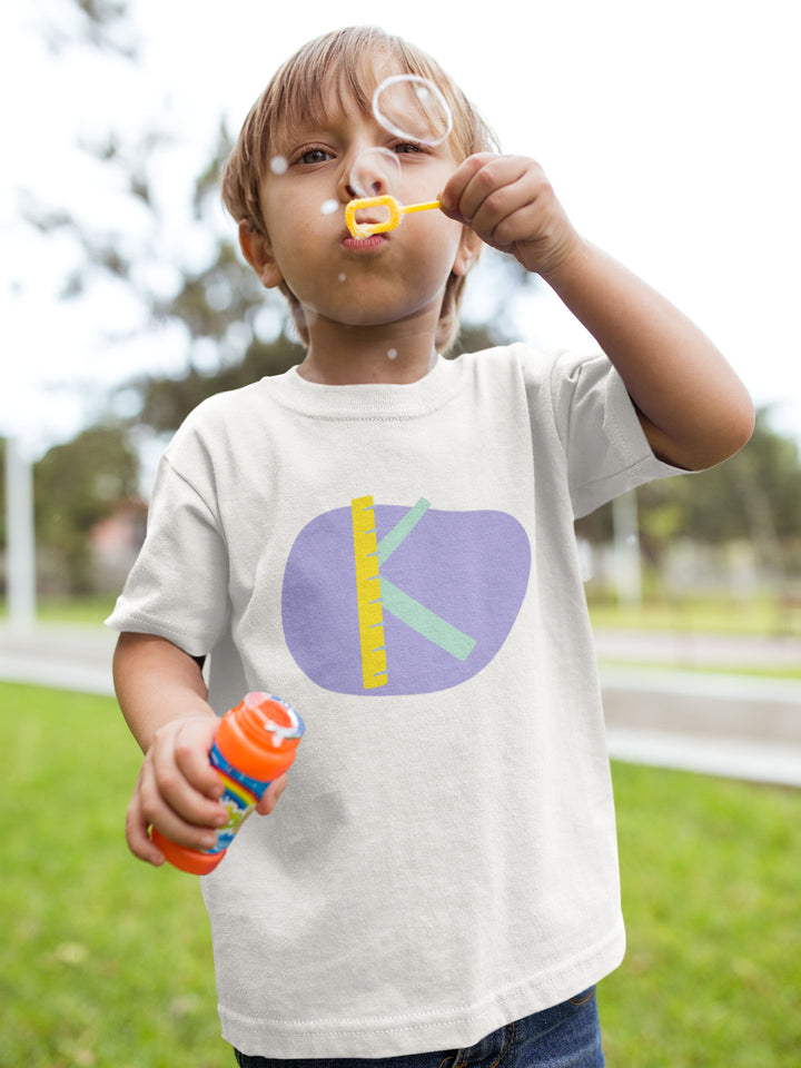 K Letter Alphabet Yellow Purple. Short Sleeve T-shirt For Toddler And Kids.