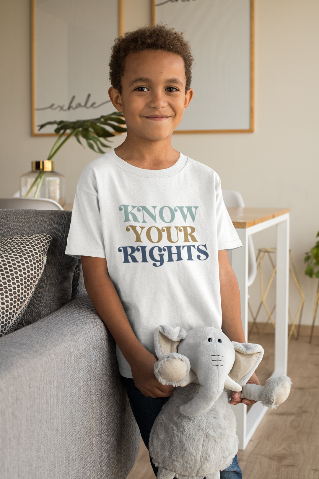 Know Your Rights In Blues And Brown. Short Sleeve T Shirt For Toddler And Kids. - TeesForToddlersandKids -  t-shirt - positive - know-your-rights-in-blues-and-brown-short-sleeve-t-shirt-for-toddler-and-kids
