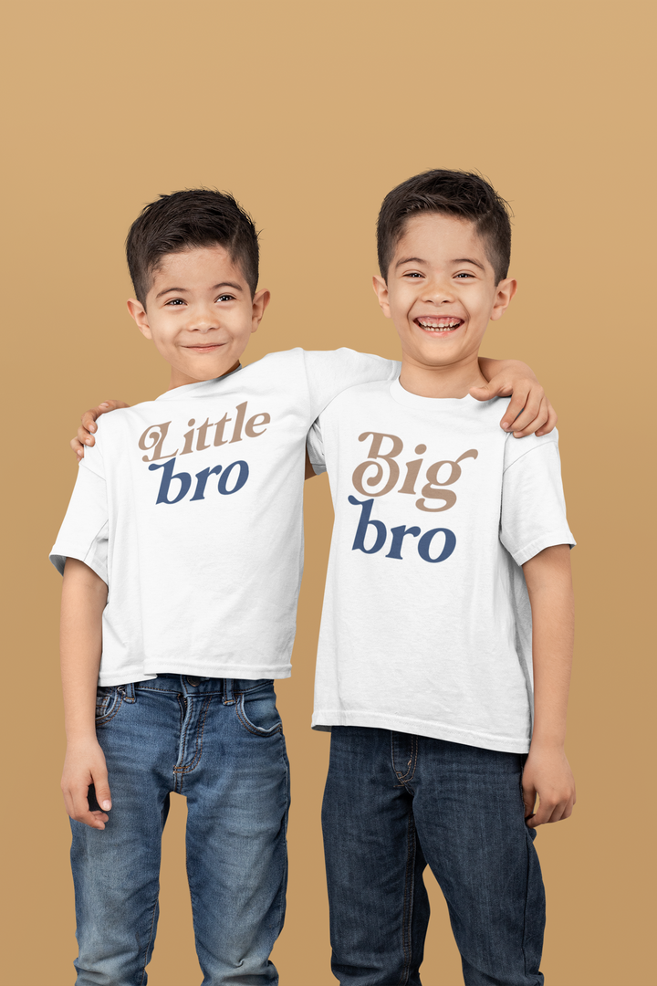 Little bro, little bro tee, matching sibling tee in taupe and navy, toddler christmas present
