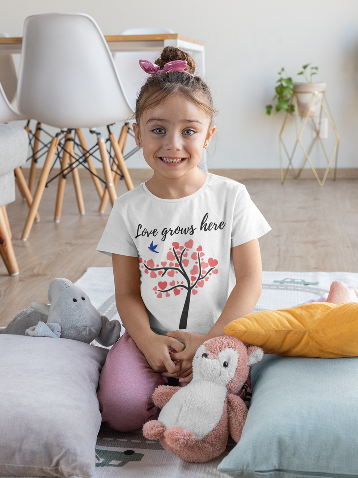 Love grows here t-shirt. Short sleeve t shirt for toddler and kids. - TeesForToddlersandKids -  t-shirt - holidays, Love - valentines-day-short-sleeve-t-shirt-love-grows-here