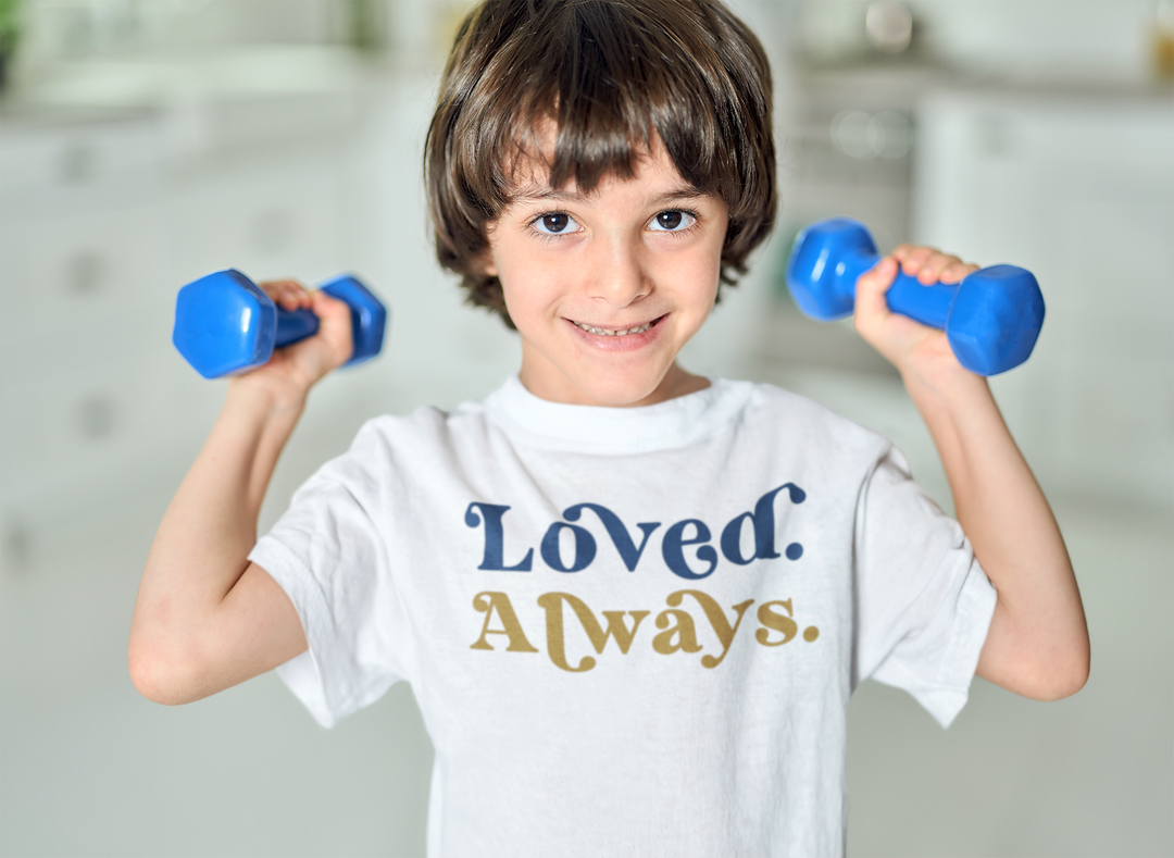 Loved. Always. Blue. Brown. T-shirt for toddlers and kids. - TeesForToddlersandKids -  t-shirt - holidays, Love - loved-always-blue-brown-t-shirt-for-toddlers-and-kids