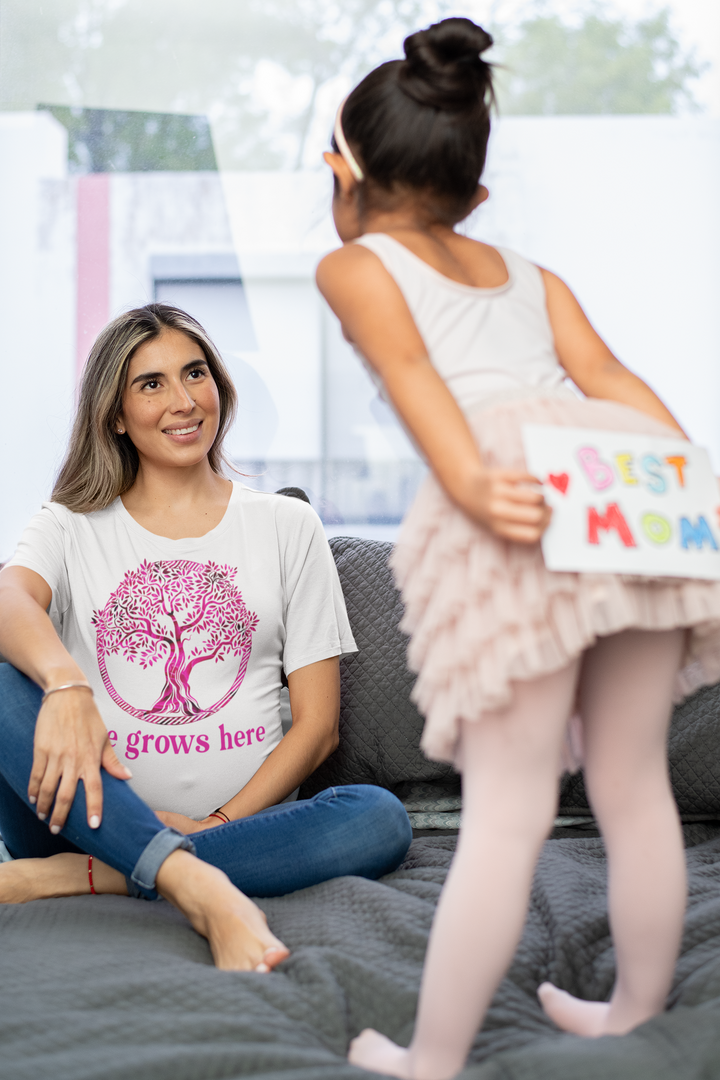 Love grows here. Short sleeve t shirt for mama. - TeesForToddlersandKids -  t-shirt - MAMA, valentines - love-grows-here-short-sleeve-t-shirt-for-expecting-mamas