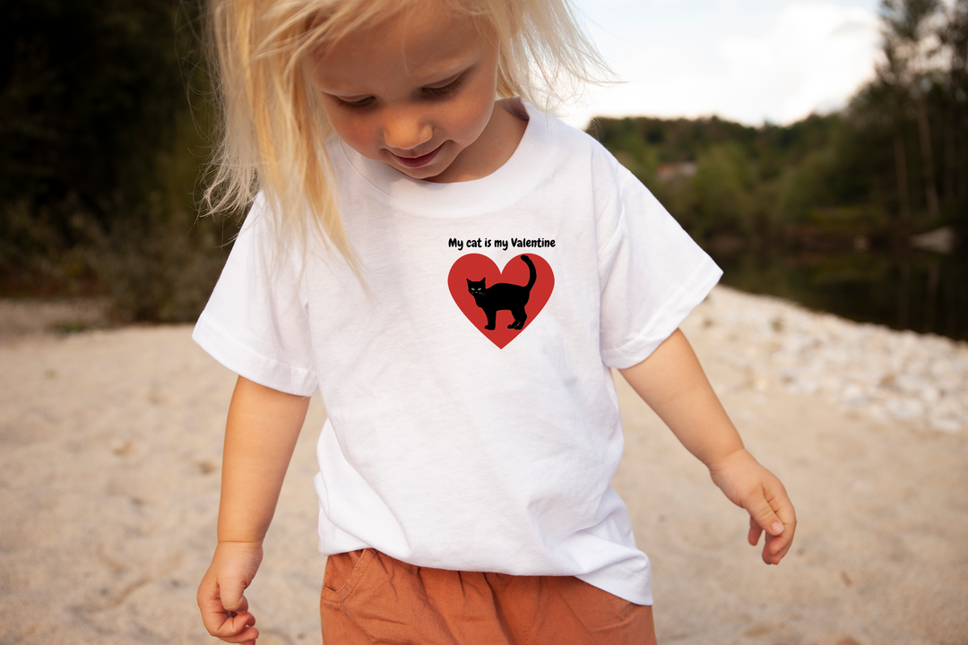 My cat is my Valentine. Short sleeve t-shirt for toddler and kids. - TeesForToddlersandKids -  t-shirt - holidays, Love - my-cat-is-my-valentine-short-sleeve-t-shirt-for-toddler-and-kids