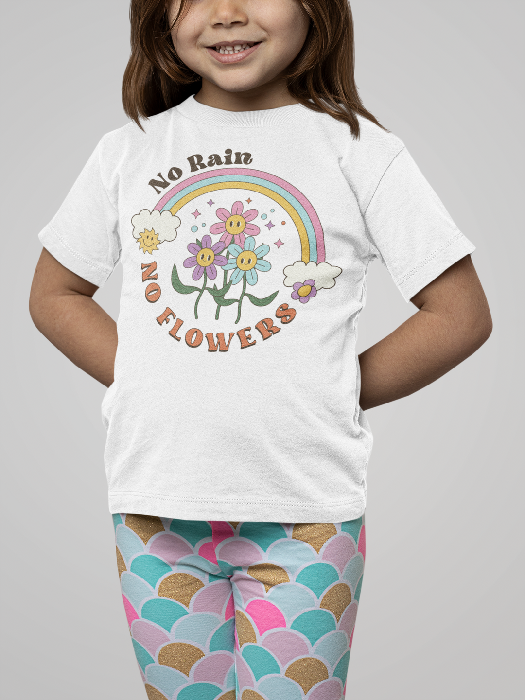 No Rain No Flowers. Short Sleeve T Shirt For Toddler And Kids. - TeesForToddlersandKids -  t-shirt - positive - no-rain-no-flowers-short-sleeve-t-shirt-for-toddler-and-kids