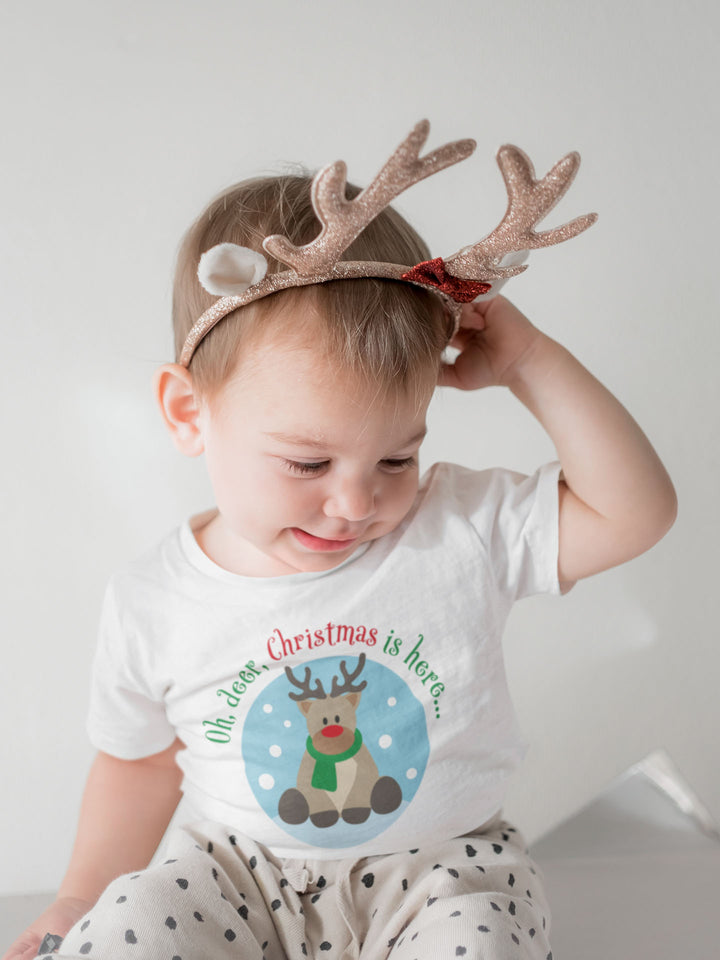 Oh, Deer, Christmas Is Here... Short Sleeve T Shirts For Toddlers And Kids. - TeesForToddlersandKids -  t-shirt - christmas, holidays - oh-deer-christmas-is-here-short-sleeve-t-shirts-for-toddlers-and-kids