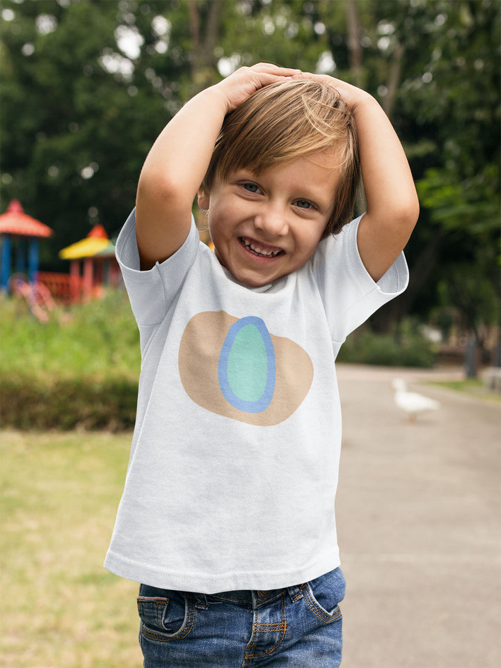 O Letter Alphabet Blue Beige. Short Sleeve T-shirt For Toddler And Kids.