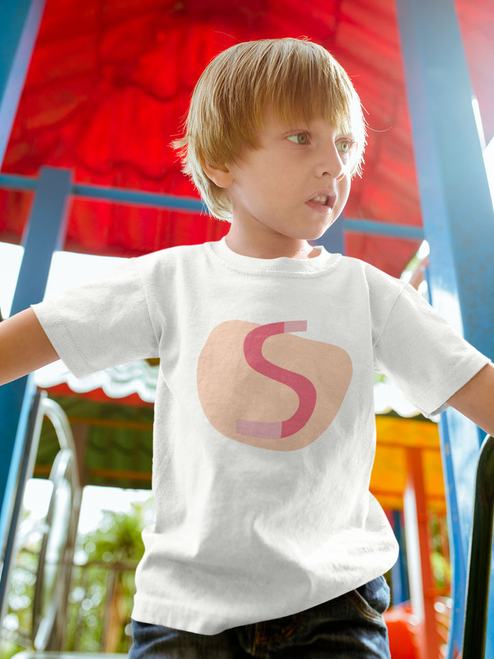 S Letter Alphabet Raspberry Light Coral. Short Sleeve T-shirt For Toddler And Kids.