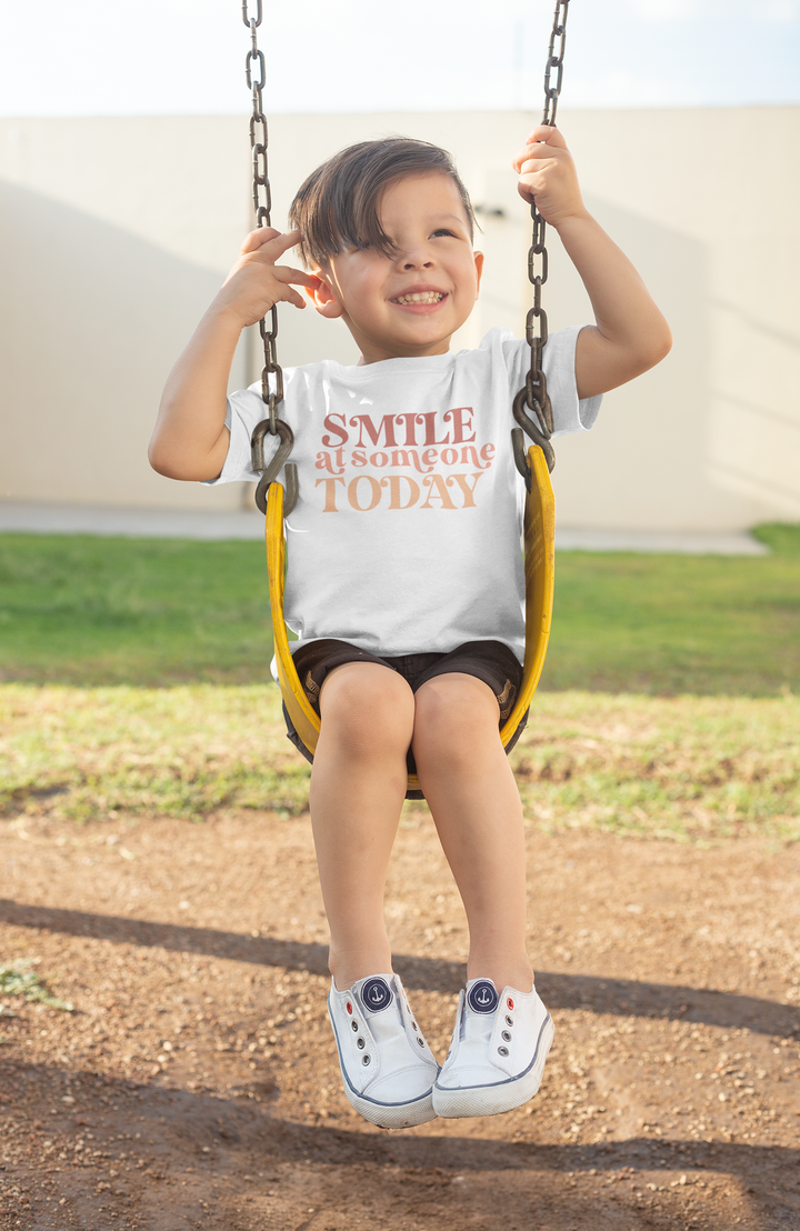 Smile At Someone Today. Short Sleeve T Shirt For Toddler And Kids. - TeesForToddlersandKids -  t-shirt - positive - smile-at-someone-today-short-sleeve-t-shirt-for-toddler-and-kids