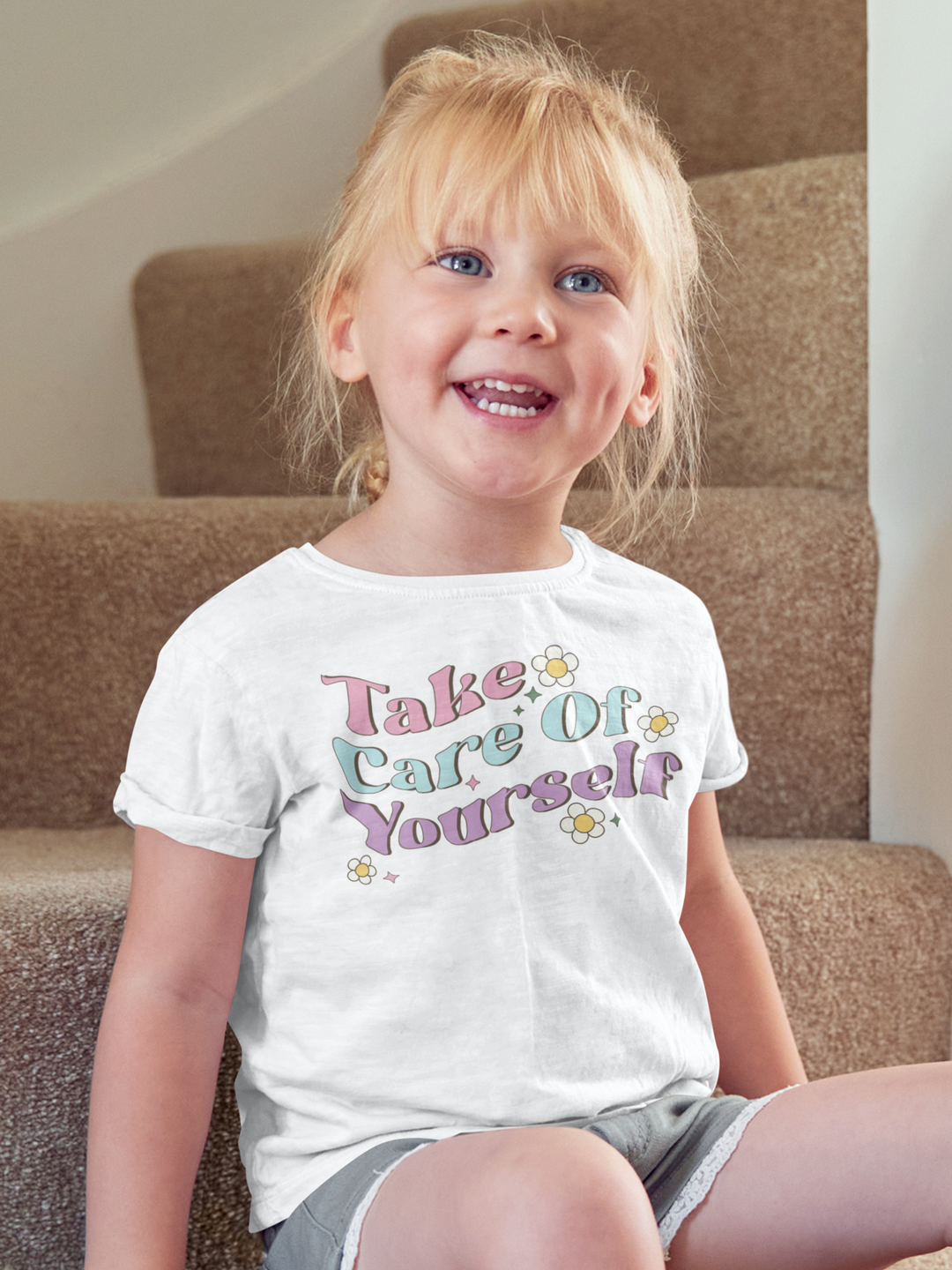 Take Care Of Yourself. Short Sleeve T Shirt For Toddler And Kids. - TeesForToddlersandKids -  t-shirt - positive - take-care-of-yourself-short-sleeve-t-shirt-for-toddler-and-kids