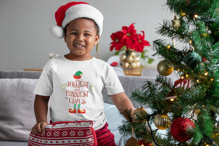 The Jolliest And Funniest Of Elves. Short Sleeve T Shirts For Toddlers And Kids. - TeesForToddlersandKids -  t-shirt - christmas, holidays - the-jolliest-and-funniest-of-elves-short-sleeve-t-shirts-for-toddlers-and-kids