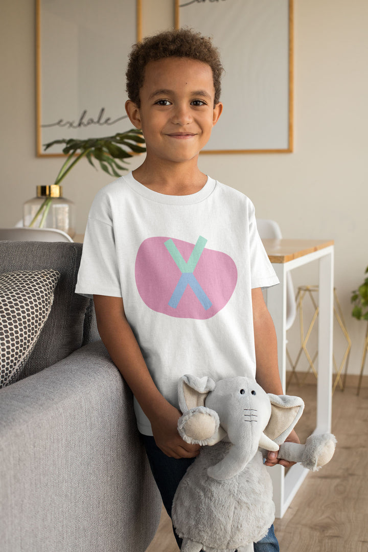 X Letter Alphabet Blue Pink. Short Sleeve T-shirt For Toddler And Kids.