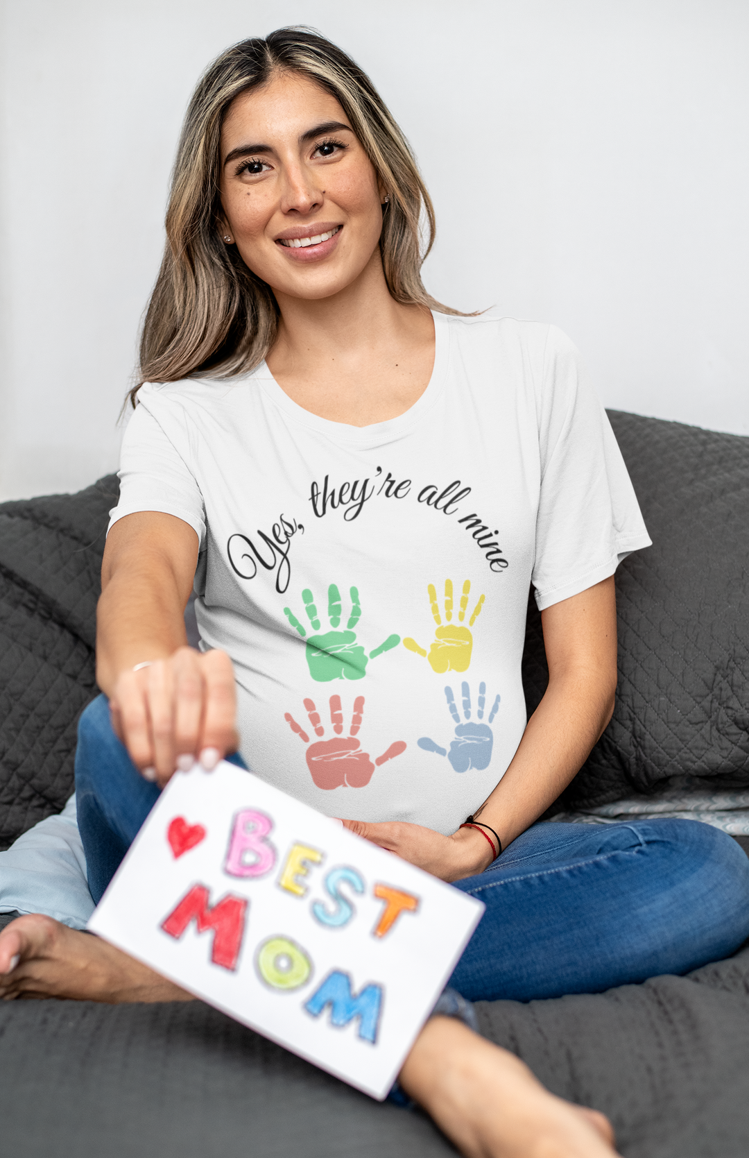 Yes, they are all mine, 4 little hands. Short sleeve t shirt for mamas - TeesForToddlersandKids -  t-shirt - MAMA - yes-they-are-all-mine-with-4-little-hands-short-sleeve-t-shirt